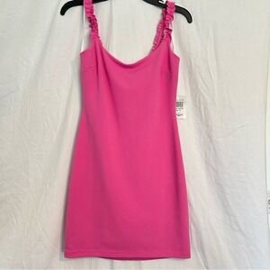 Pink Bodycon Dress Juniors Size 7/8 Pink Ruffle Straps and Zipper HOCO Ready